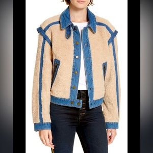 Veronica Beard Potter Cropped Denim-trim
Sherpa Jacket In Oatmeal